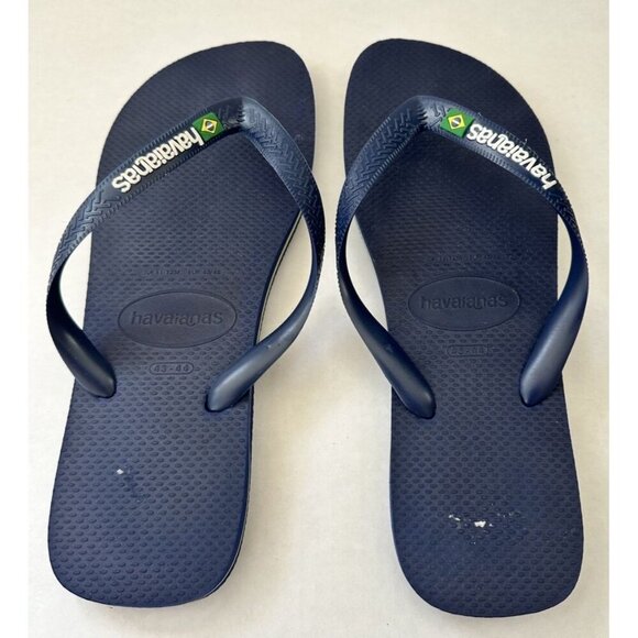 HAVAIANAS BRAZIL LOGO NAVY BLUE FLIP-FLOPS MENS SIZE 11 / 12 NWOT - Picture 2 of 4